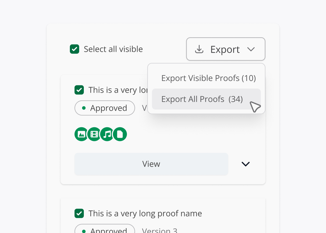 Exportable proof timeline interface showing permanent record keeping options